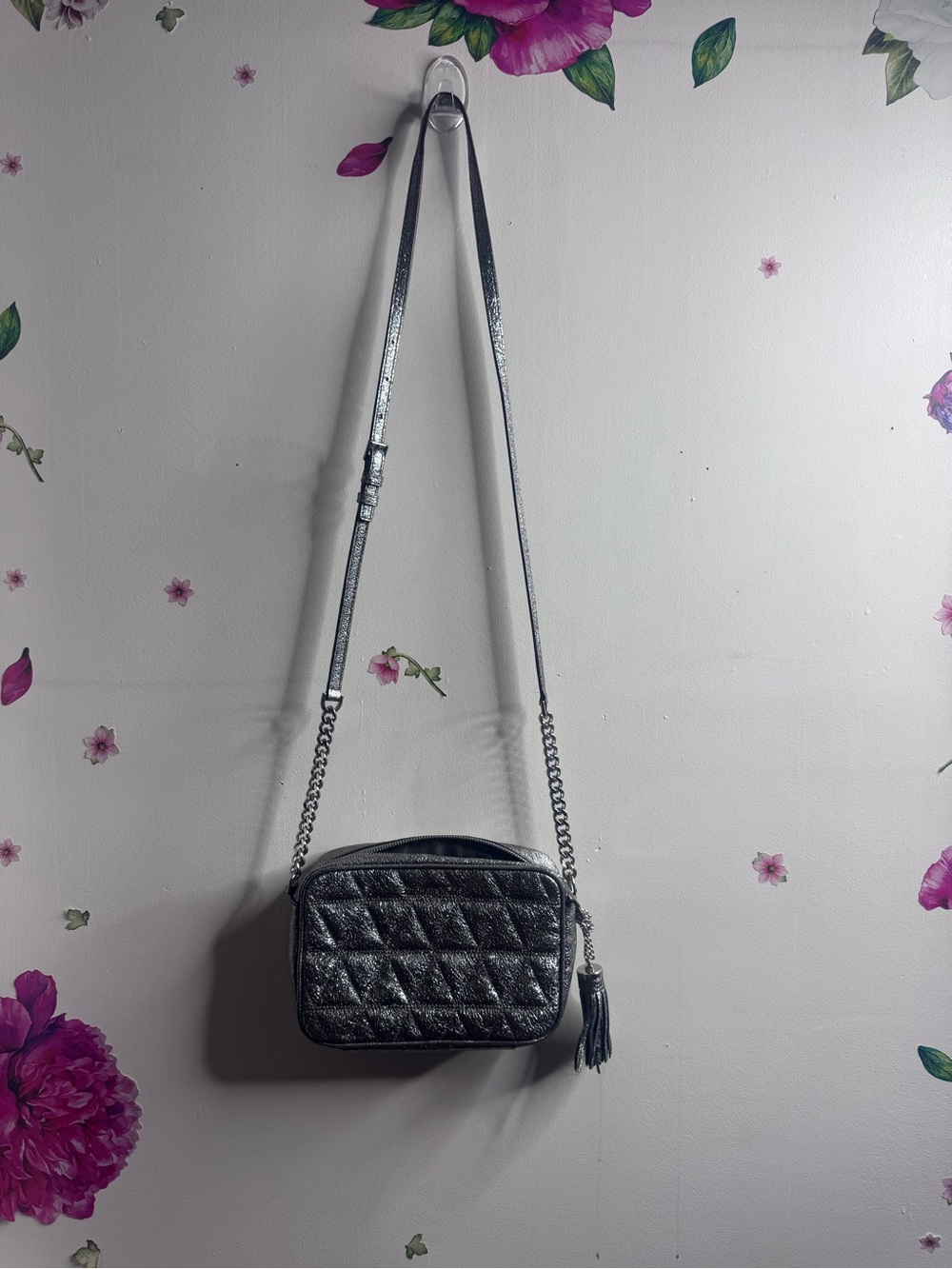 Silver Quilted Michael Kors Metallic Crossbody Bag